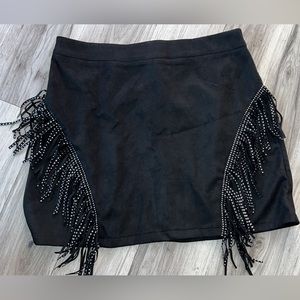 cowgirl suede fringe rhinestone mini skirt